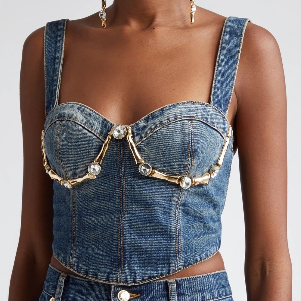 New Authentic AREA Denim Bustier Top with Gold Accents Size 2 - Picture 5 of 15